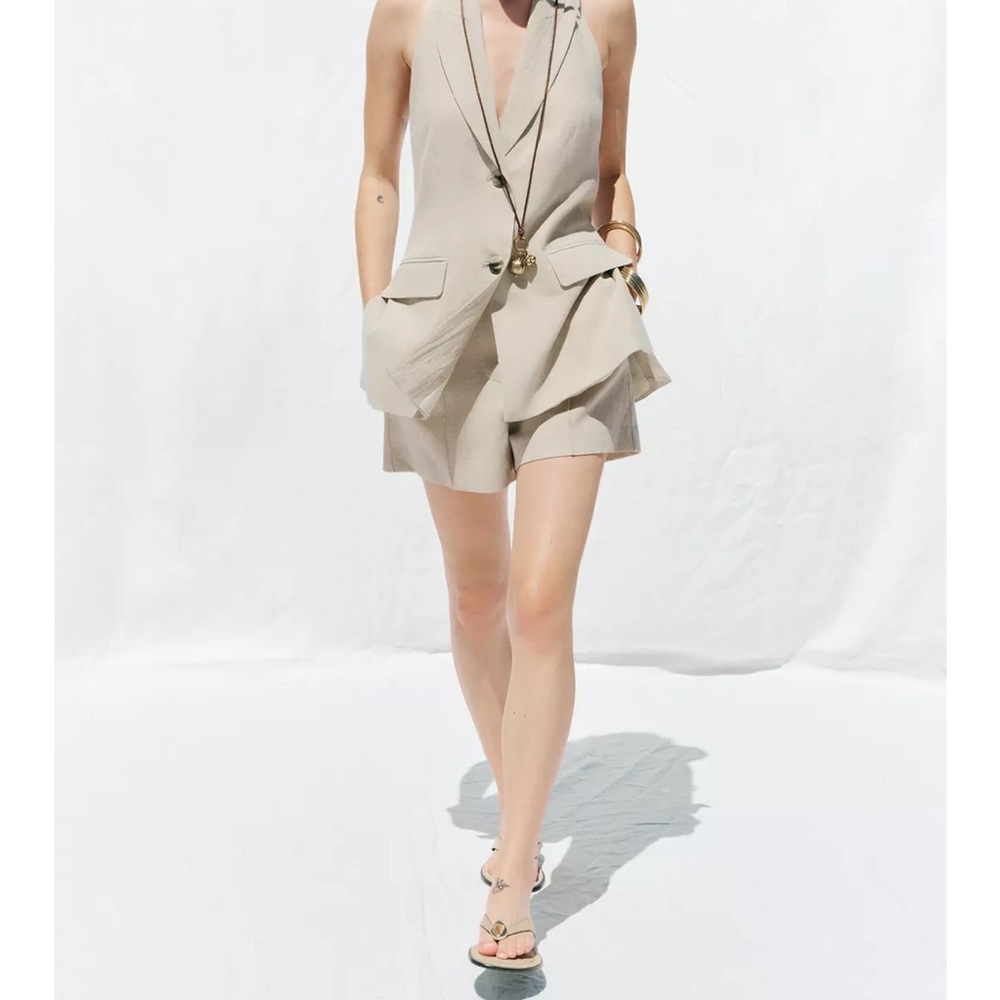 Zara Linen Halter Vest and Seamed Shorts set size Medium M